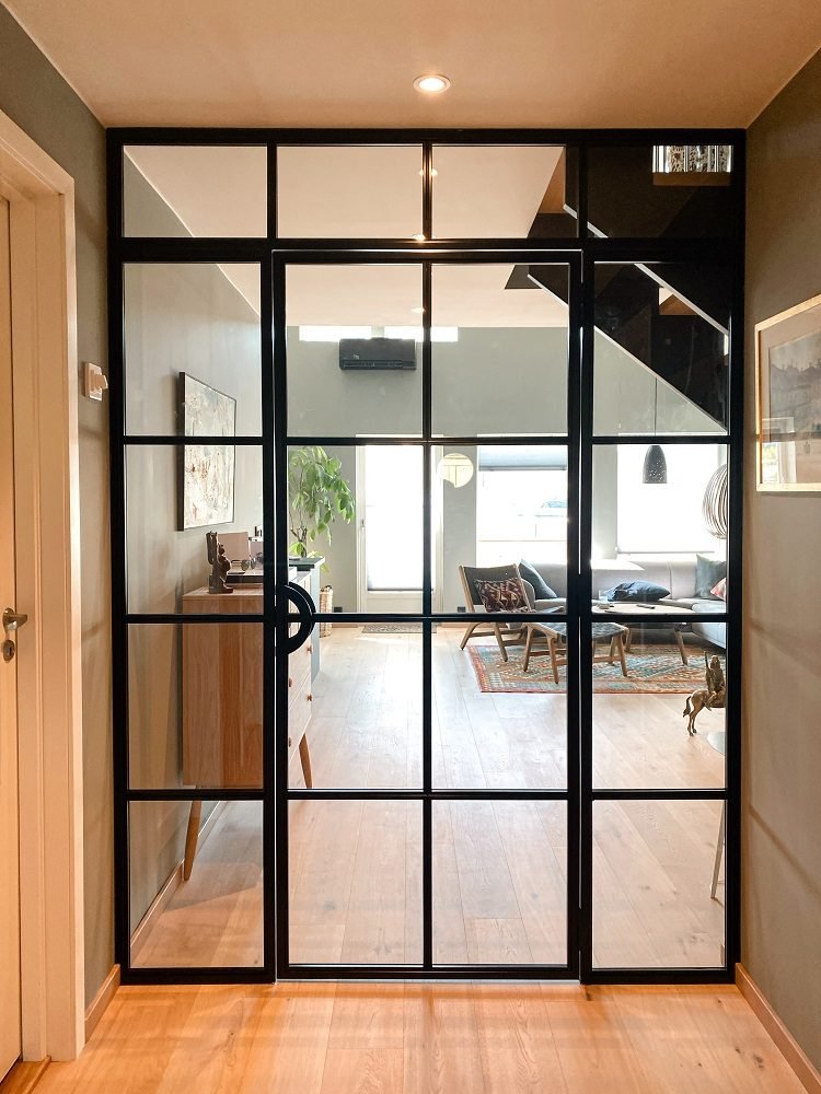 innerdør med metall og glass