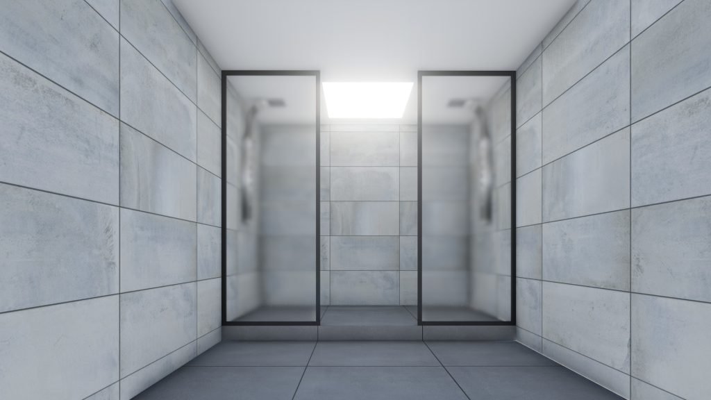 Dusjvegg-i-svart-RAL-aluminium-med-frostet-glass dusjvegger i svart aluminium og frostet glass