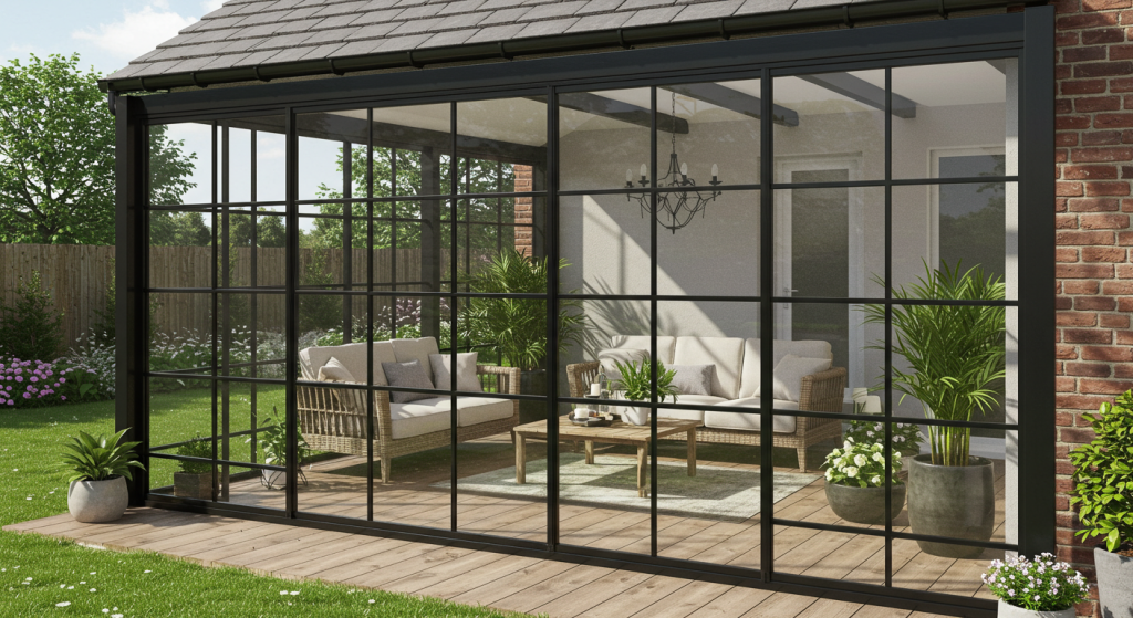 glassvegg veranda veranda med sort ramme glass