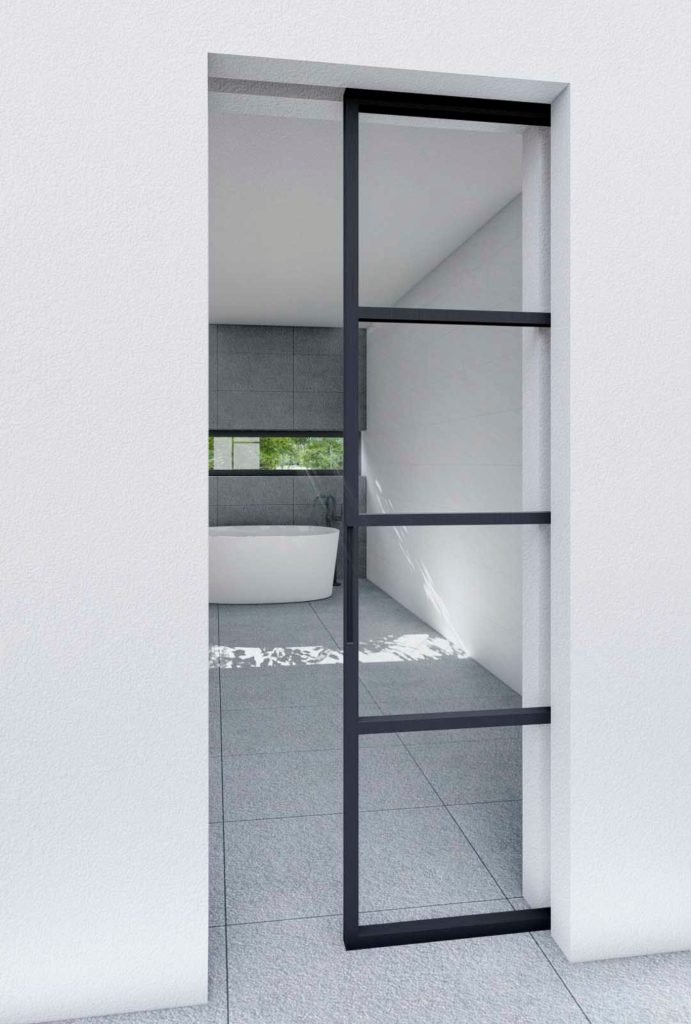 Skyvedør i lomme med glass for minimalistisk stil