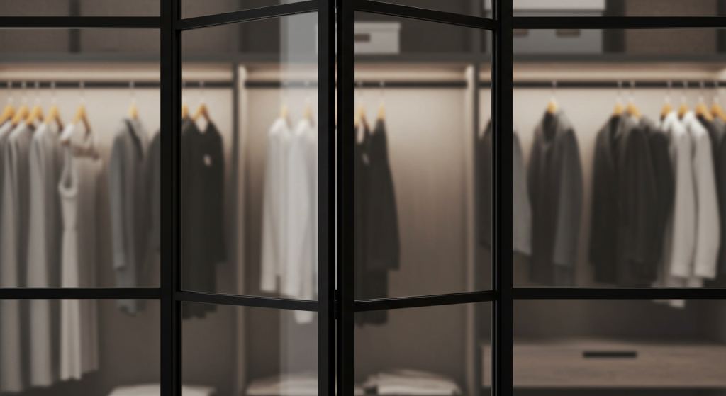 foldedører til garderobe med metall og glass