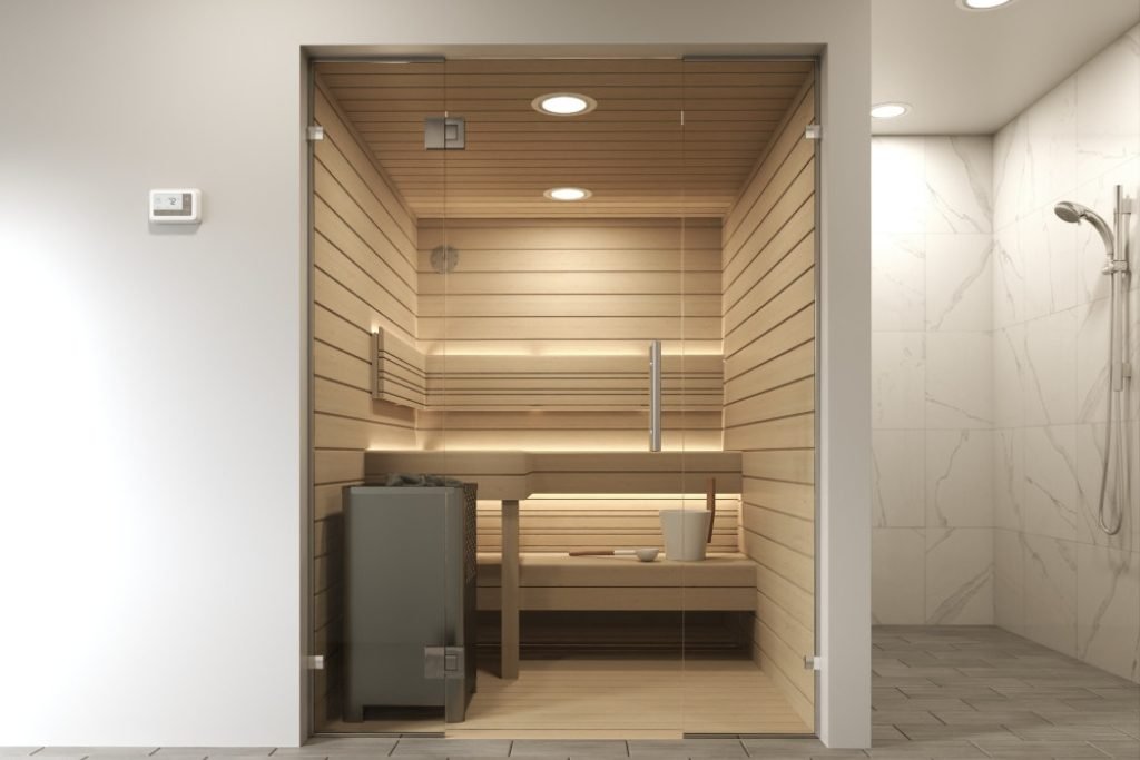 Badstue sauna dør med to sidefelt